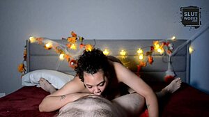 इंटररेशियल अमेचुर ब्लोज़र: बड़े स्तन वाली लड़की हैलोवीन पर एक बड़े लंड को चूसती है।