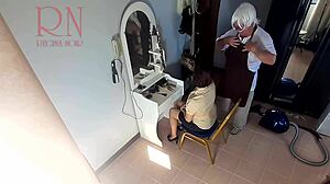Hidden camera captures barber giving a nude haircut to a fat lady