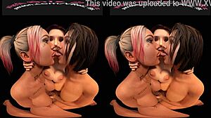 Τρεις γυναίκες επιδίδονται σε αμοιβαία ευχαρίστηση φιλώντας και δαχτυλώνοντας σε ένα καυτό τρίο